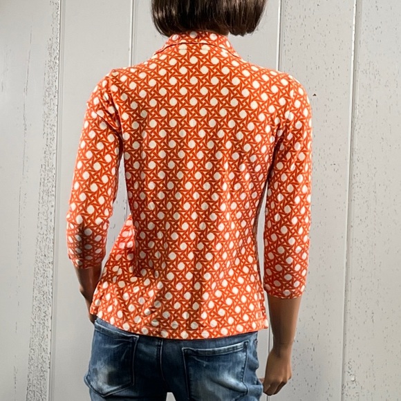 *Talbots women’s Orange Geometry Print collared Shirt Sz MP - Picture 3 of 12